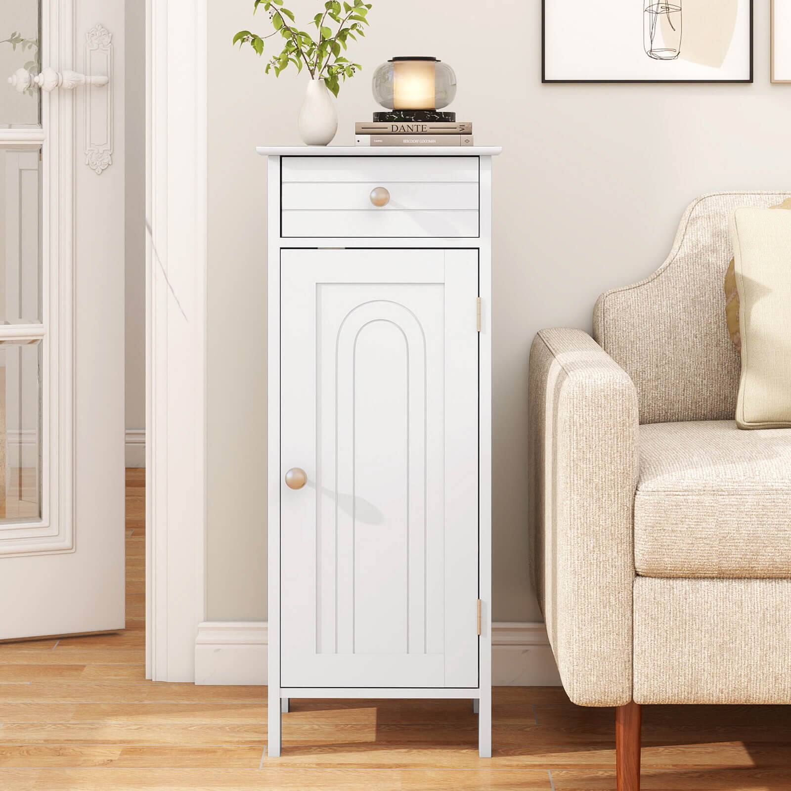 Alt View 3. Costway - Costway Bathroom Storage Floor Cabinet Wooden Organizer Free-Standing w/ Drawer & Shelf - White.