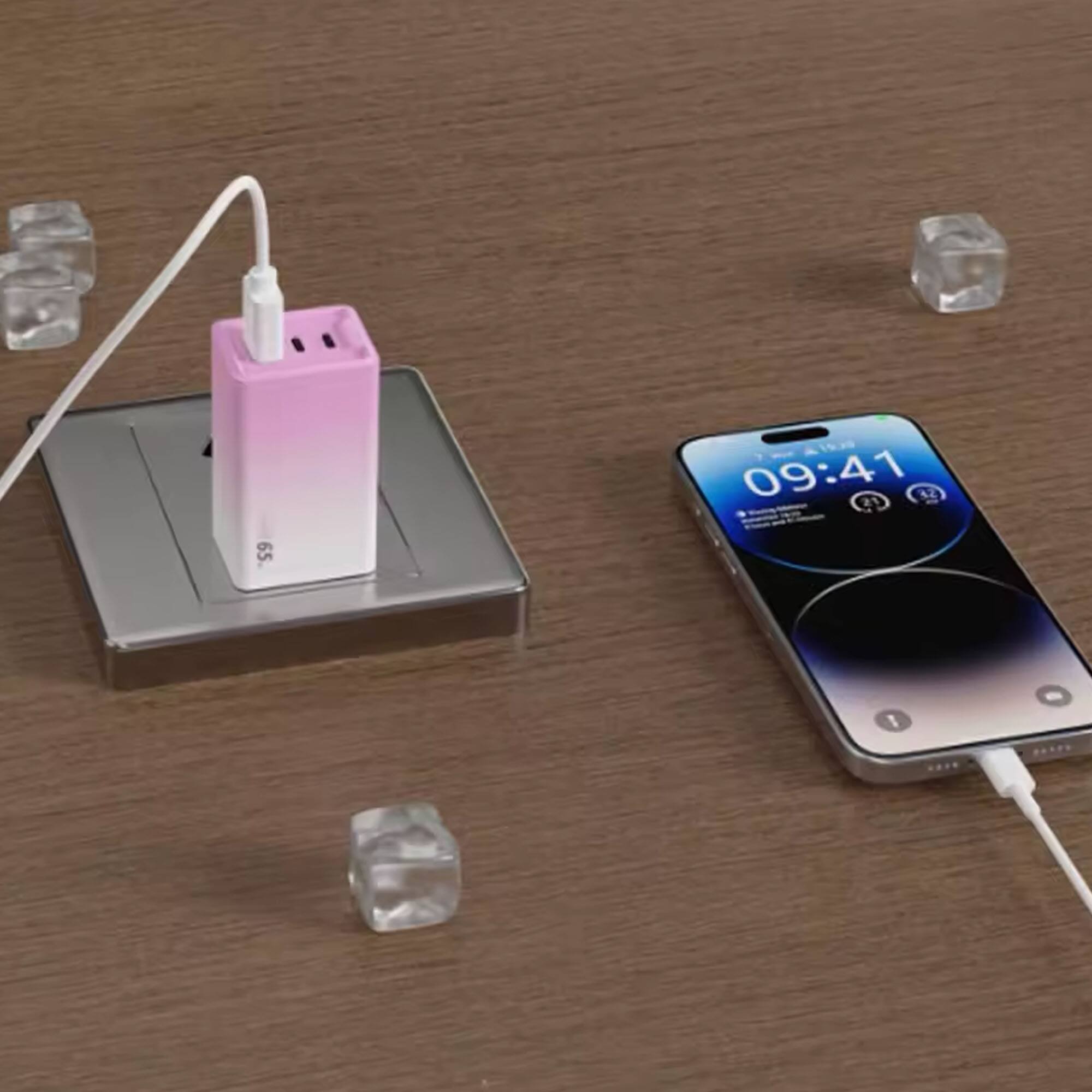 Alt View 4. YONWAY - 65W 3 Port Gradient Charger, USB 2PD Type C Fast Charging Wall Charger, US Plug for iPhone and Android.