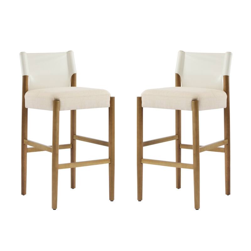 Alt View 4. HTUTWOO - Counter Height Bar Stools Set of 2, Modern Solid Wood Barstools with Upholstered Cushions,for Kitchen Island & Home Bar - White.