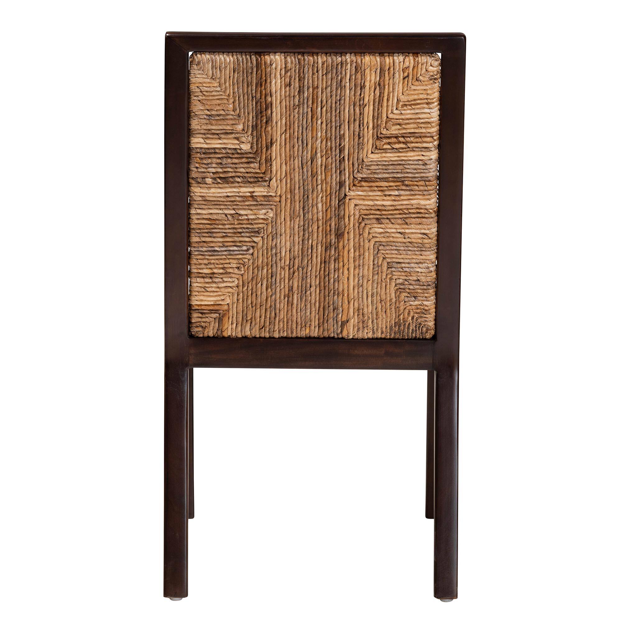Back. bali & pari - Joana Modern Bohemian Mahogany Wood and Natural Seagrass Dining Side Chair - Dark Brown/Natural Brown/White.