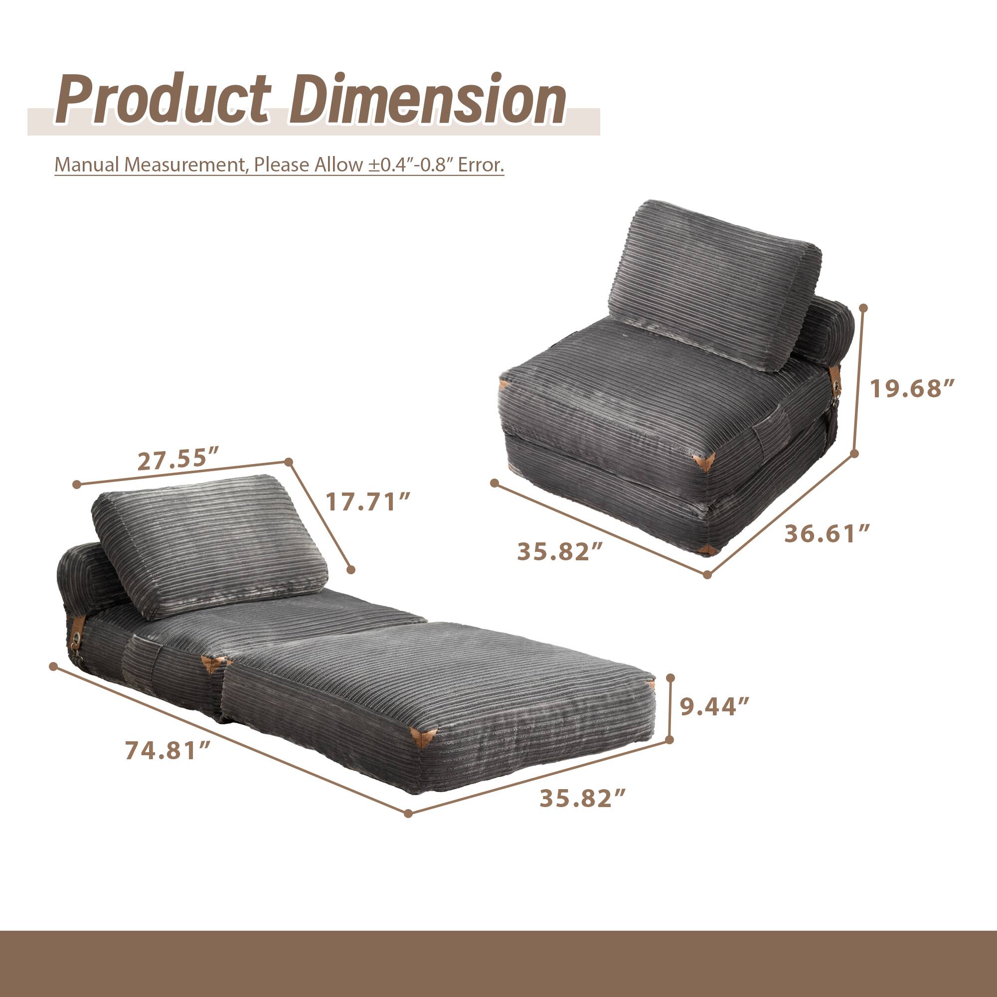 Product Dimension

Manual Measurement, Please Allow ±0.4"-0.8" Error.

- 74.81"
- 35.82"
- 17.71"
- 27.55"
- 19.68"
- 35.82"
- 36.61"
- 9.44"