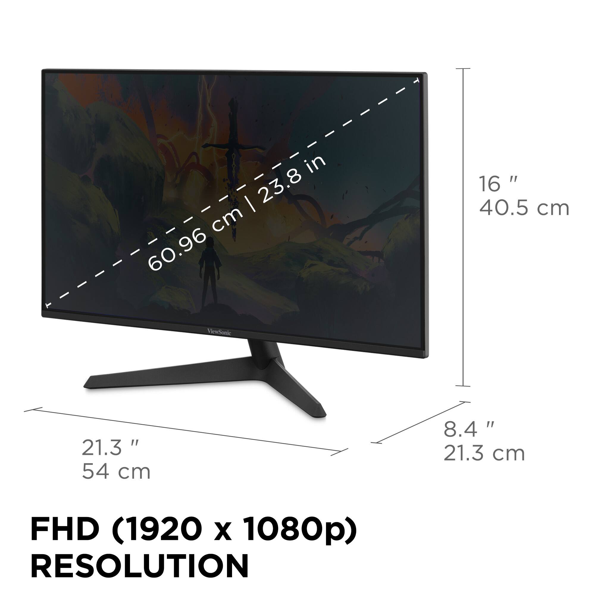 in 23.8 cm 60.96  
16" 40.5 cm  
ViewSonic  
21.3" 54 cm  
8.4" 21.3 cm  
FHD (1920 x 1080p) RESOLUTION