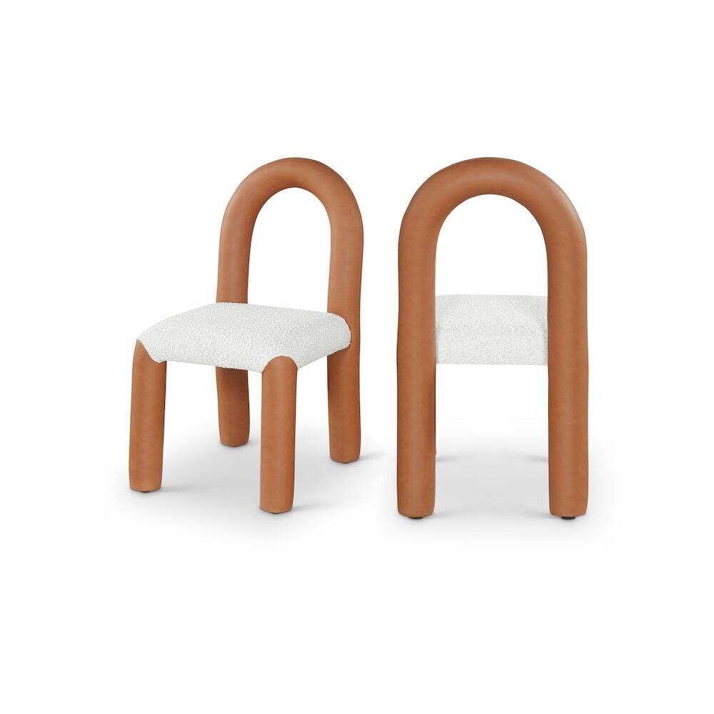 Front. Meridian Furniture - Amari Cognac Vegan Leather and Boucle Fabric Dining Chair, Set of 2 - Brown.