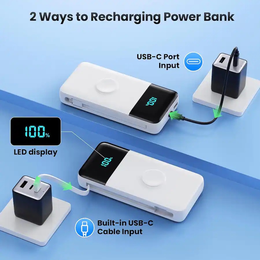 Core Values Short Core Tech 40800mAh 25W Fast Charge Power Bank with Built In Cables and ...