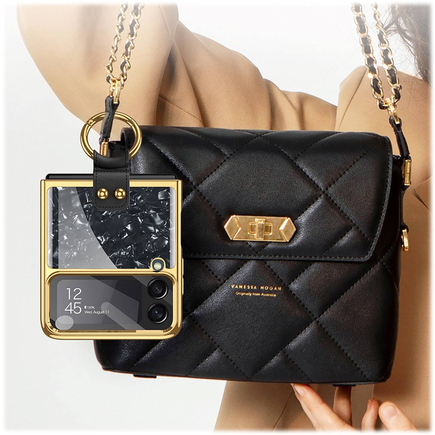 Alt View 16. SaharaCase - Marble with Ring Case for Samsung Galaxy Z Flip4 - Black.