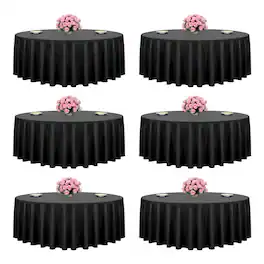 VEVOR - Round Tablecloths 6 Pack, 120 Inches in Diameter, Stain- & Wrinkle- Resistant, Machine Washable Table Clothes - Black