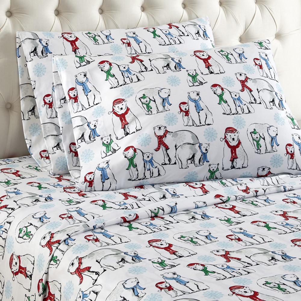 Shavel Home Products - Shavel Micro Flannel Quality Printed Sheet Set - Twin Flat/Fitted Sheet 66x96/75x39x14" Pillowcase 21x32" - Polar bears