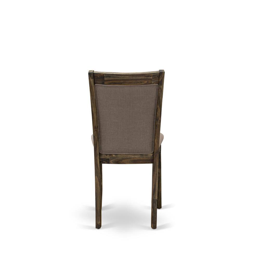 Alt View 1. East West Furniture - MZC7T48 Modern Dining Chairs - Coffee Linen Fabric Seat and High Chair Back - Distressed Jacobean Finish (SET OF 2) - Distressed Jacobean.