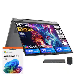 Lenovo - Upgraded - Yoga 7i 2-in-1 16" Touch Laptop,Ultra 7 355,16GB RAM,1TB SSD+1TB Dock,Backlit,Fingerprint,Win 11 Pro - Luna Grey