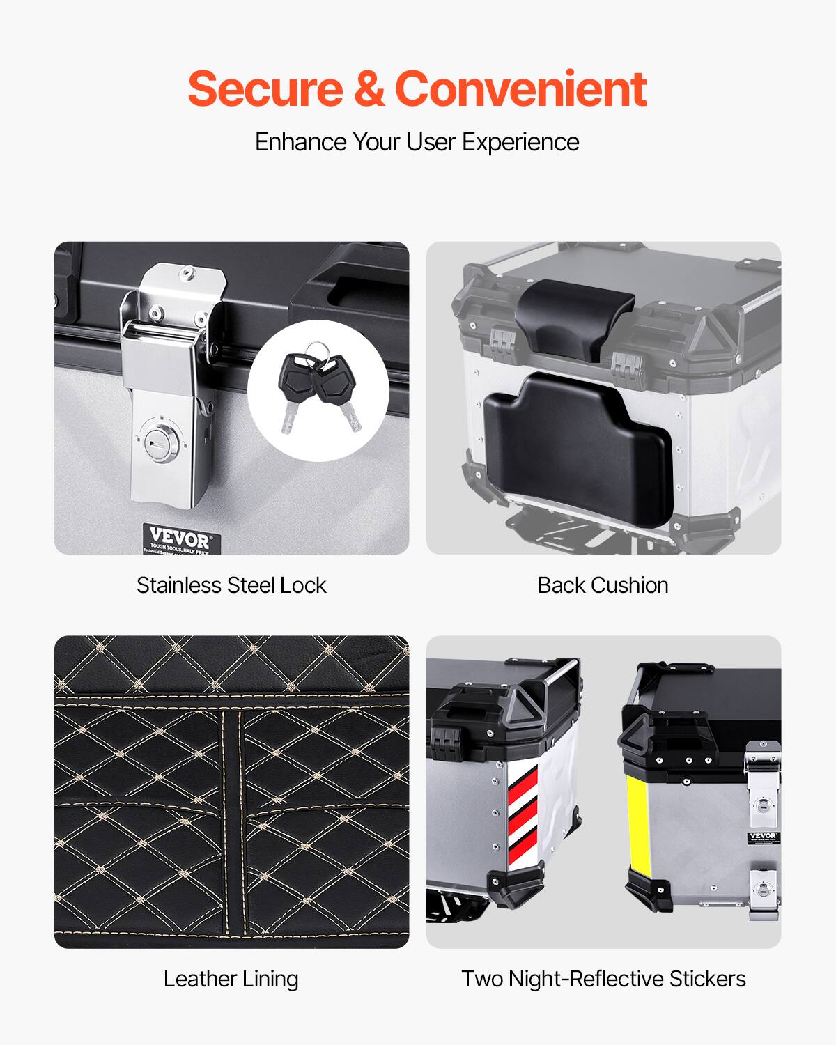 Secure & Convenient  
Enhance Your User Experience  

- Stainless Steel Lock  
- Back Cushion  
- Leather Lining  
- Two Night-Reflective Stickers