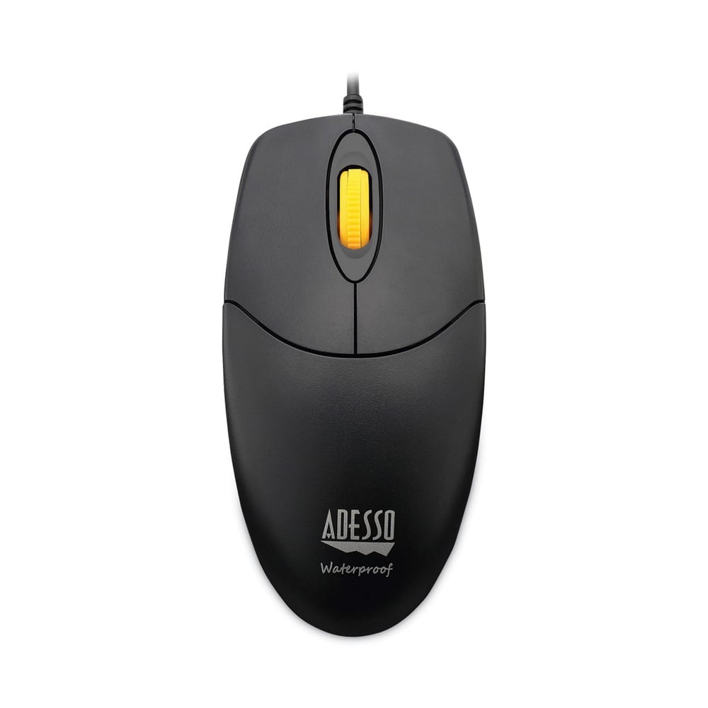 Adesso - IMOUSEW3 iMouse W3 USB 2.0 Left/Right Hand Use Waterproof Antimicrobial Mouse with Magnetic Scroll Wheel - Wired - Black