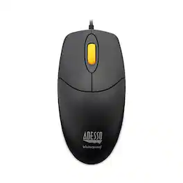 Adesso - IMOUSEW3 iMouse W3 USB 2.0 Left/Right Hand Use Waterproof Antimicrobial Mouse with Magnetic Scroll Wheel - Wired - Black