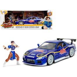Jada - 1993 Mazda RX-7 Candy Blue w/ Graphics & Chun-Li Figure – Street Fighter Video Game Anime Hollywood Rides 1/24 - Blue Metallic