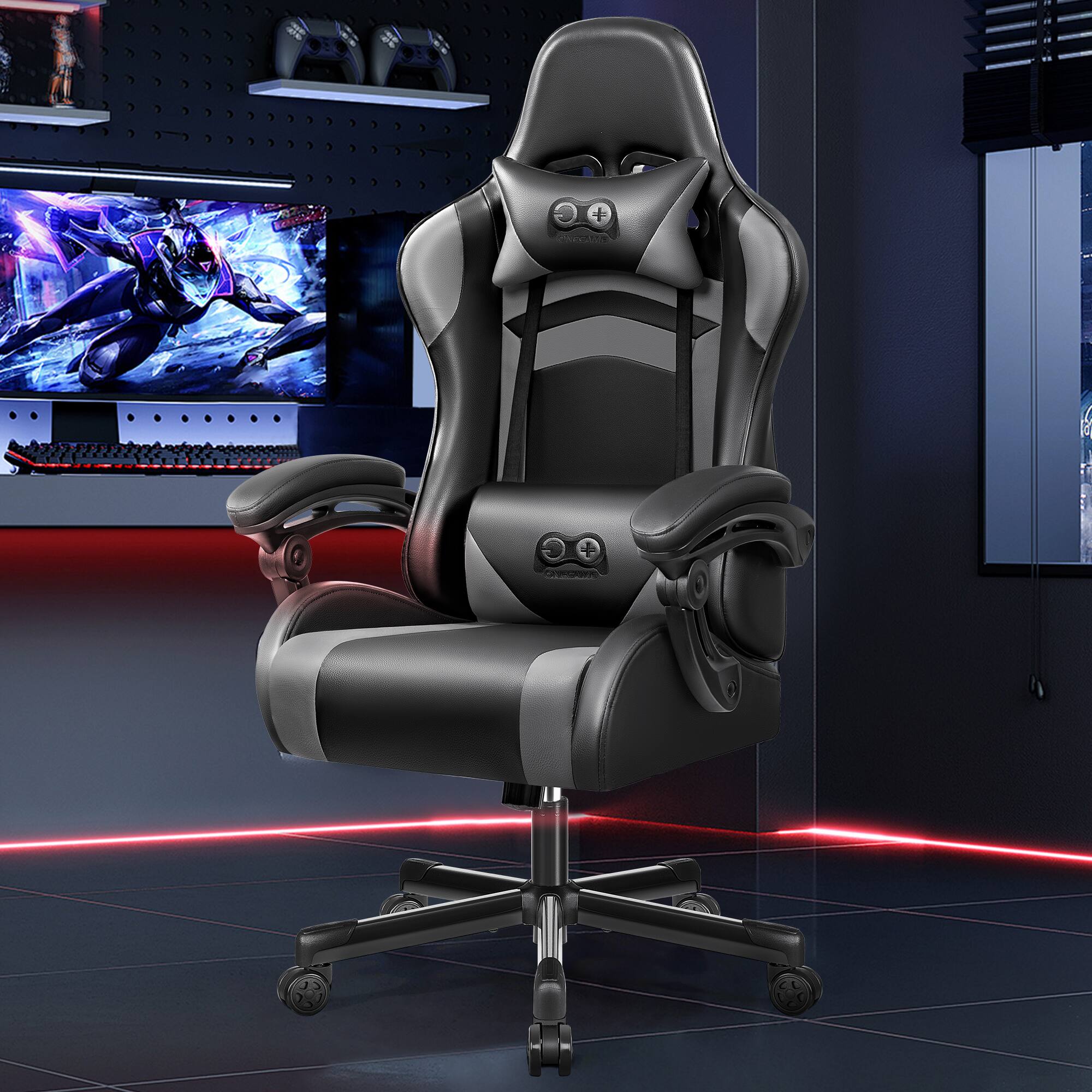 Alt View 1. Brick Attic - Ergonomic Gaming Chair, PU Leather Racing Style Game Office Chair, Adjustable Backrest Swivel Gamer Chair Computer Chair - Grey.