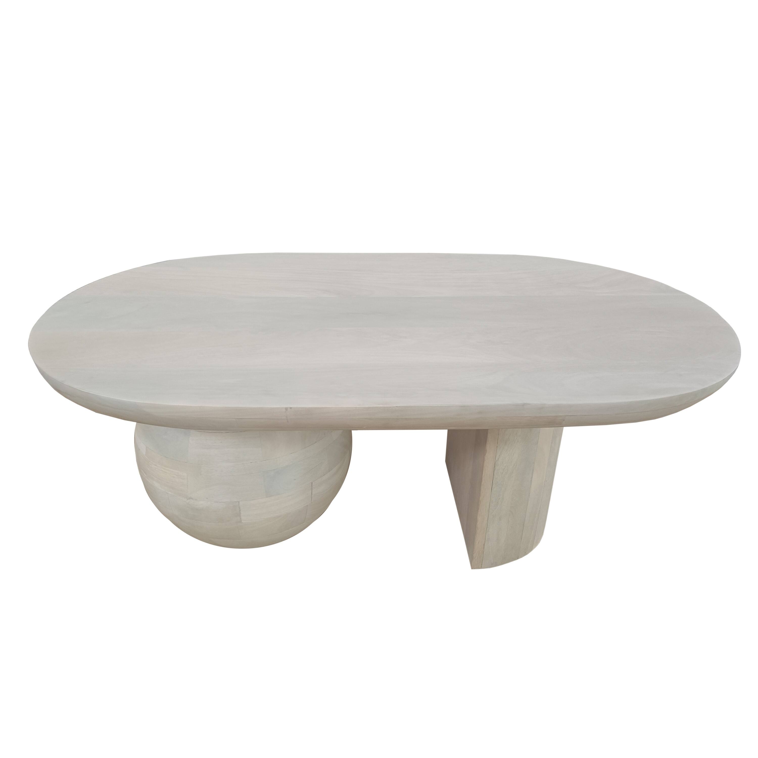 Angle. Manhattan Lane - 38 Inch Coffee Table, Oblong Mango Wood Top with a Modern Ball Leg - White.