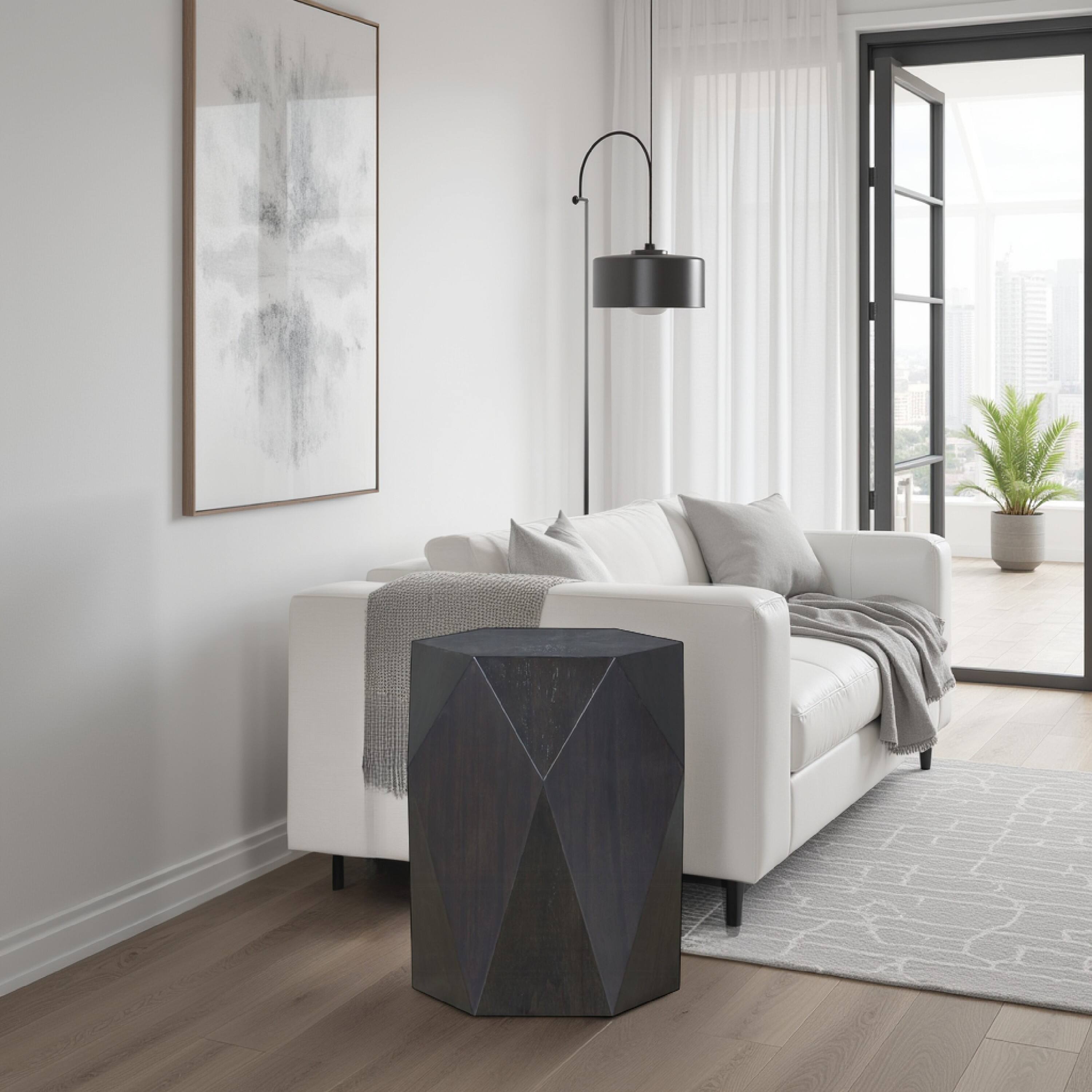 Alt View 5. Manhattan Lane - Hano Side End Table, Black Rubberwood, 22 Inch Modern Geometric Body - Black.
