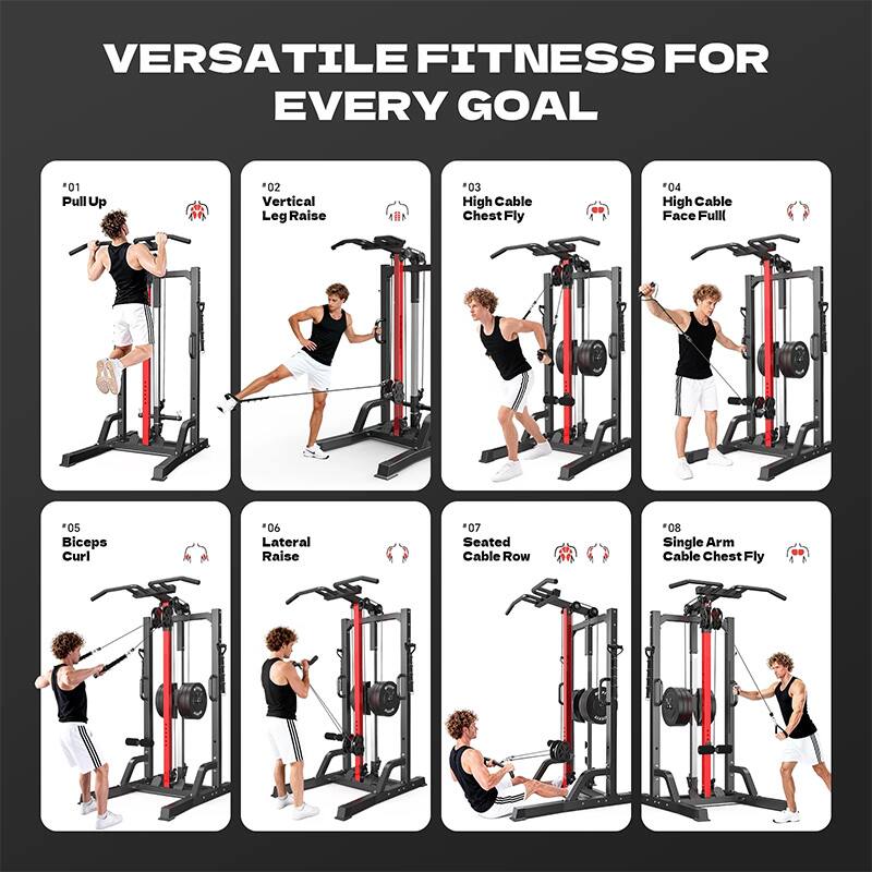 VERSATILE FITNESS FOR EVERY GOAL

*01 Pull Up  
*02 Vertical Leg Raise  
*03 High Cable Chest Fly  
*04 High Cable Face Pull  
*05 Biceps Curl  
*06 Lateral Raise  
*07 Seated Cable Row  
*08 Single Arm Cable Chest Fly
