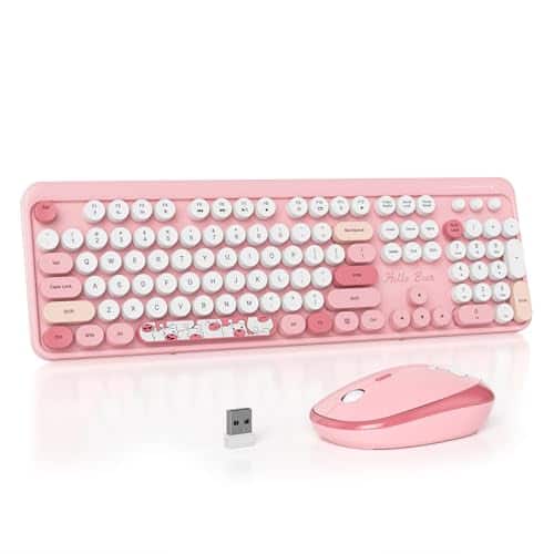 Comfort Essence - Colorful Wireless Customized Membrane Round Keycaps Retro Typewriter Office For - Pink