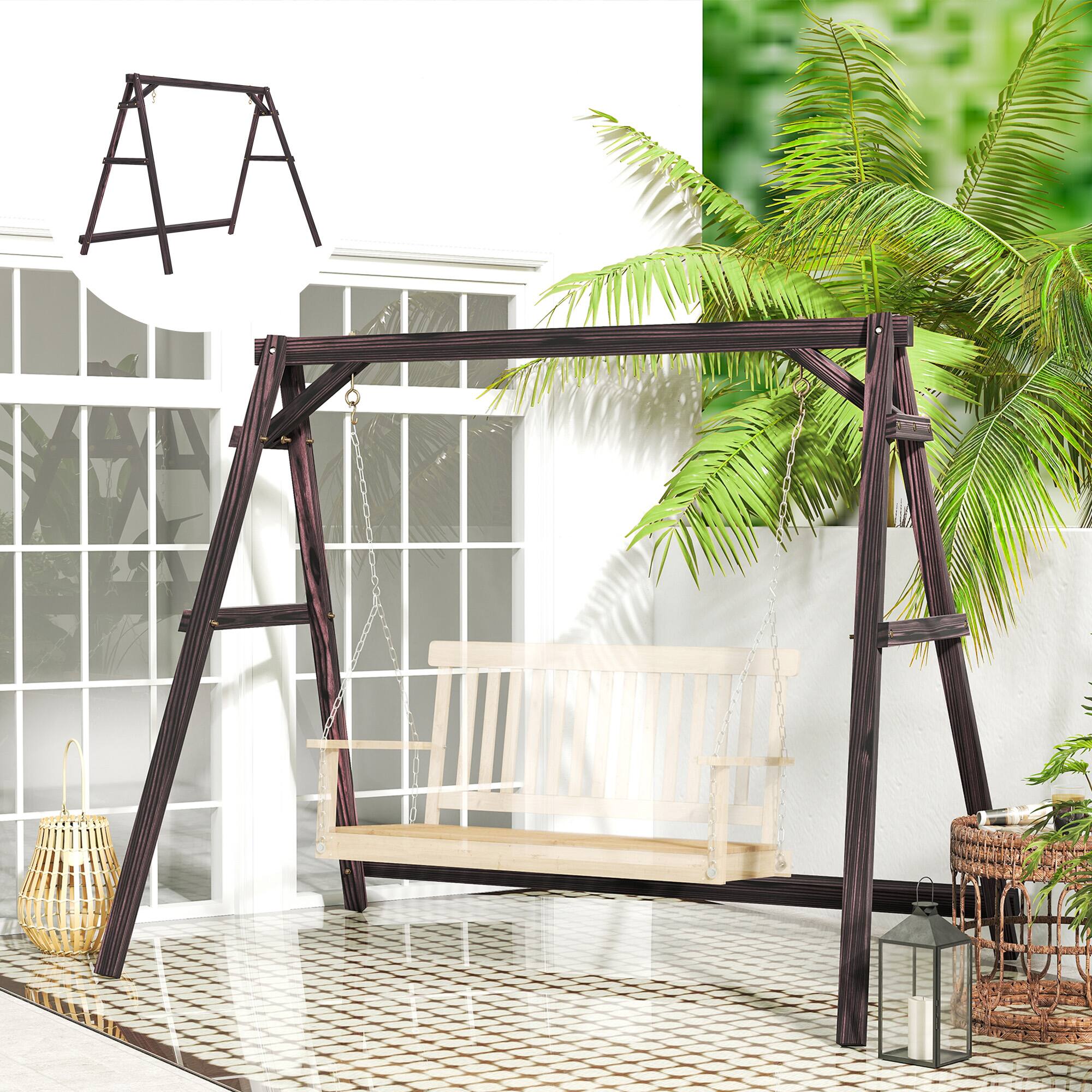 Alt View 7. Outsunny - Porch Swing Frame, Heavy Duty A-Frame Wooden Swing Stand with Reinforced Bars.