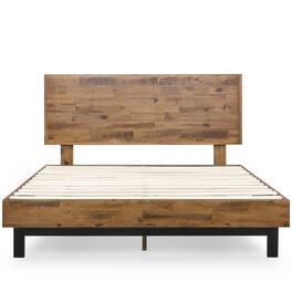Hivvago - Queen Solid Wood Modern Platform Bed Frame with Adjustable Height Headboard - Brown