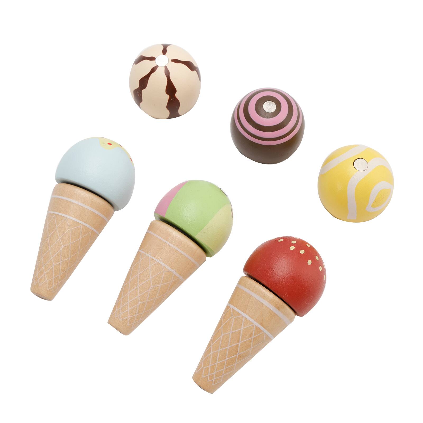 Alt View 4. Topteng - Wooden Ice Cream Play Set for Kids - Pretend Play Counter with Scoop, Stackable Cones & Menu Card, Toy for Kid.