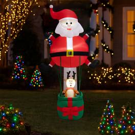 BreeBe - Christmas Inflatable 8 Foot Santa & Reindeer for Lawn Display - Red