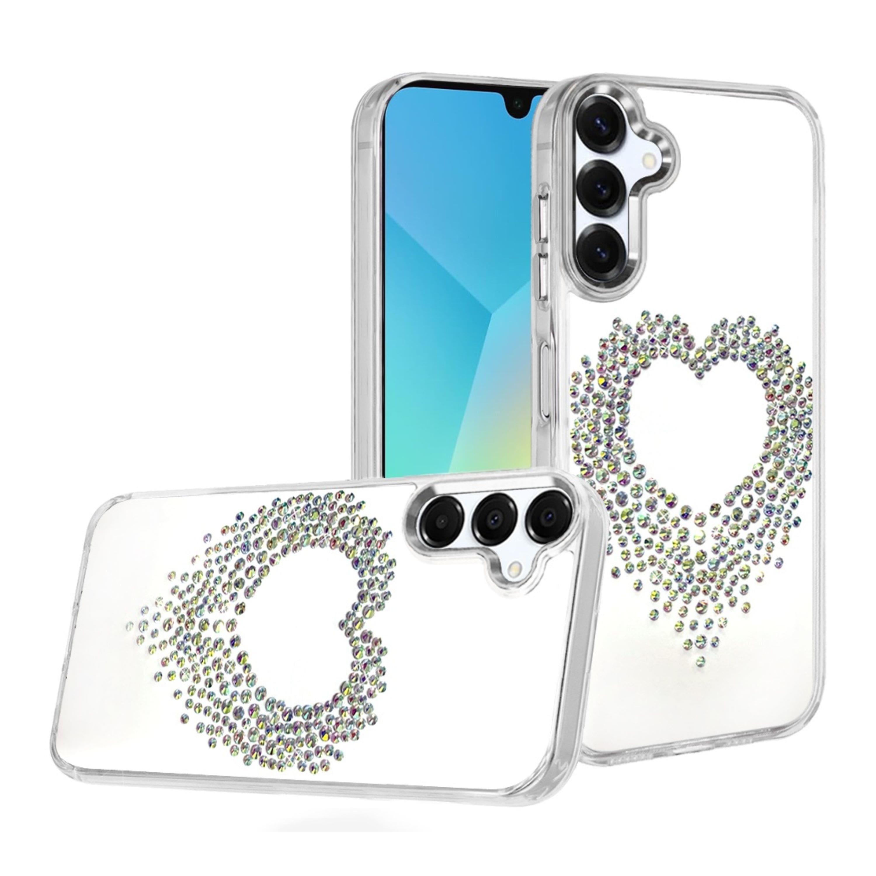 Kitcheniva - Heart Shaped Crystals Design Phone Case With Tempered Glass For Samsung Galaxy A16 5G - Silver price history on PriceWatchPro