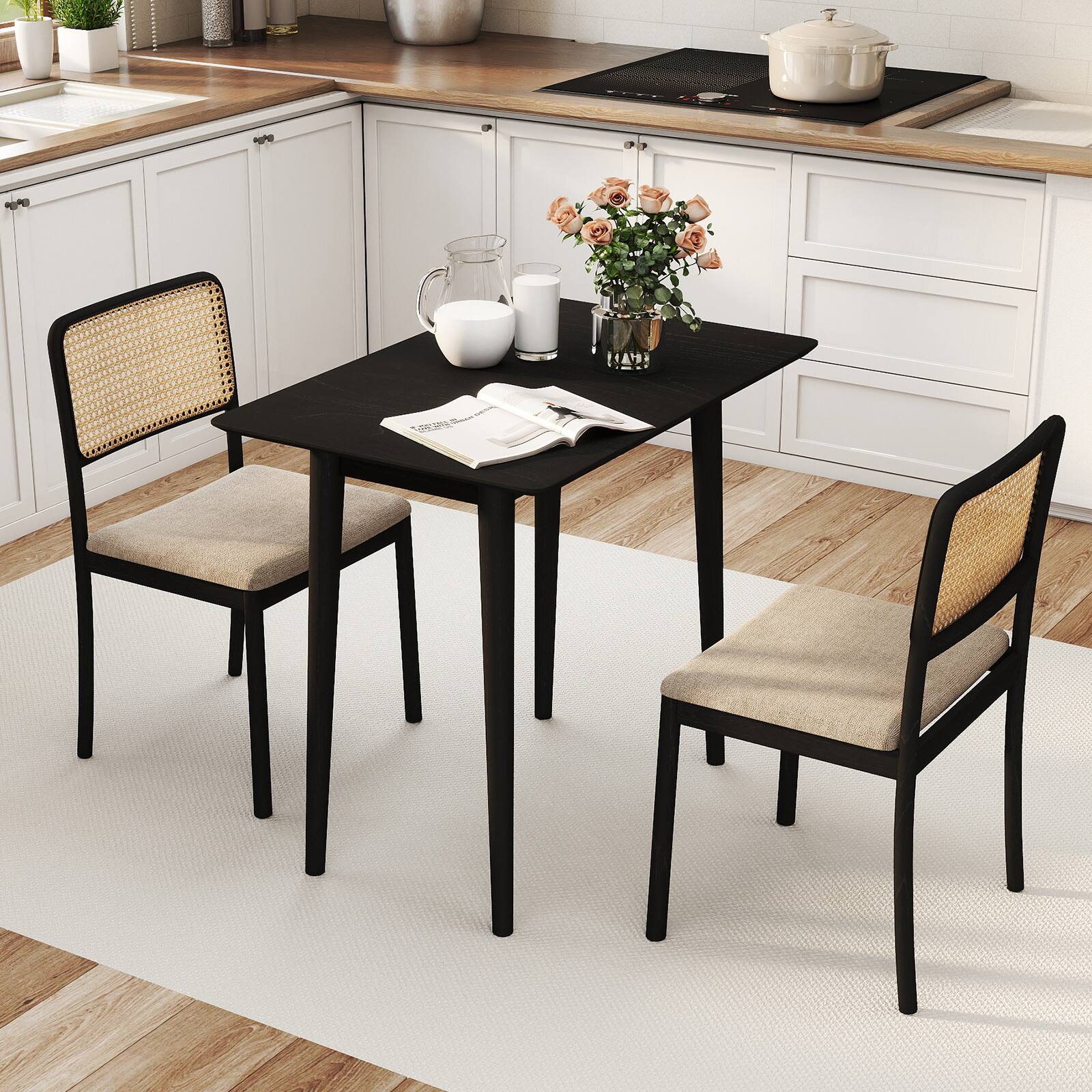 Alt View 1. Costway - Costway 1 PCS 34" Rectangular Wooden Dining Table with Rubber Wood Legs for Apartment Breakfast - Black.