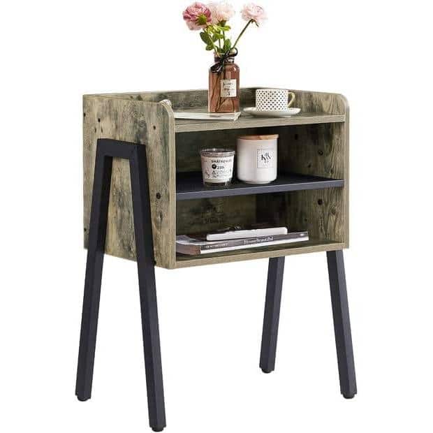 SlickBlue - Modern Industrial End Table with Wood and Metal Accents - Gray