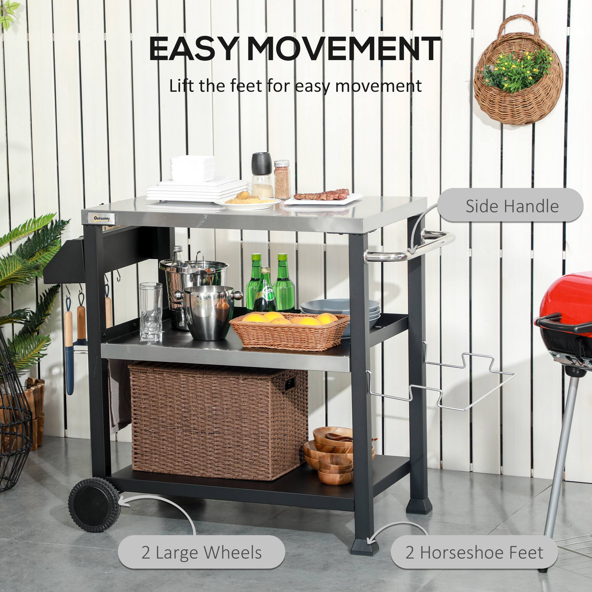 EASY MOVEMENT
Lift the feet for easy movement
Side Handle
2 Large Wheels
2 Horseshoe Feet