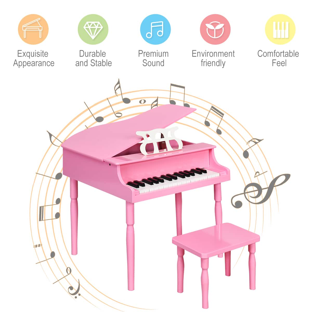 Costway 30-Key Classic Baby Grand Piano Toddler Toy Wood with Bench ...