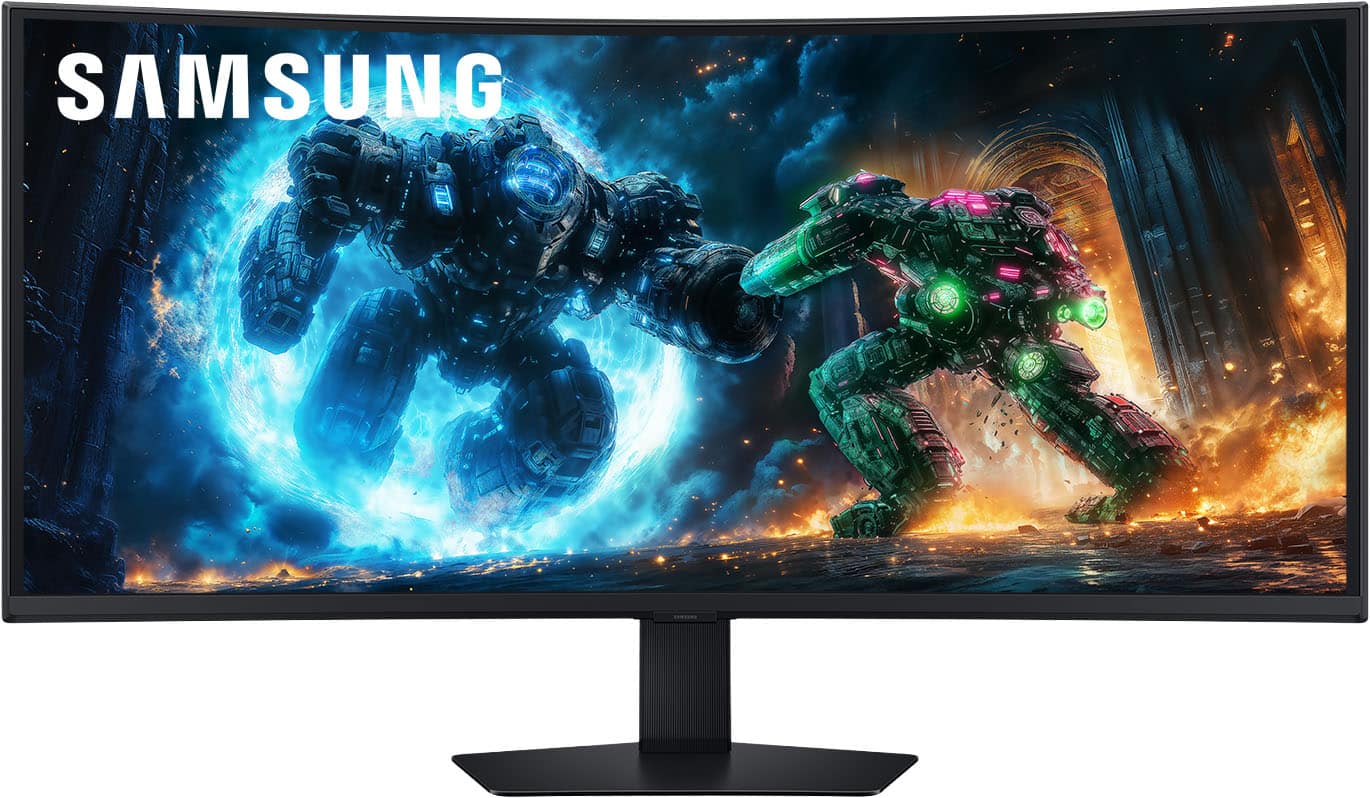Back. Samsung - 40" Odyssey G75F WUHD 180Hz 1ms AMD FreeSync Prem Pro Curved Gaming Monitor with HDR 600 (DisplayPort, HDMI) - Black.