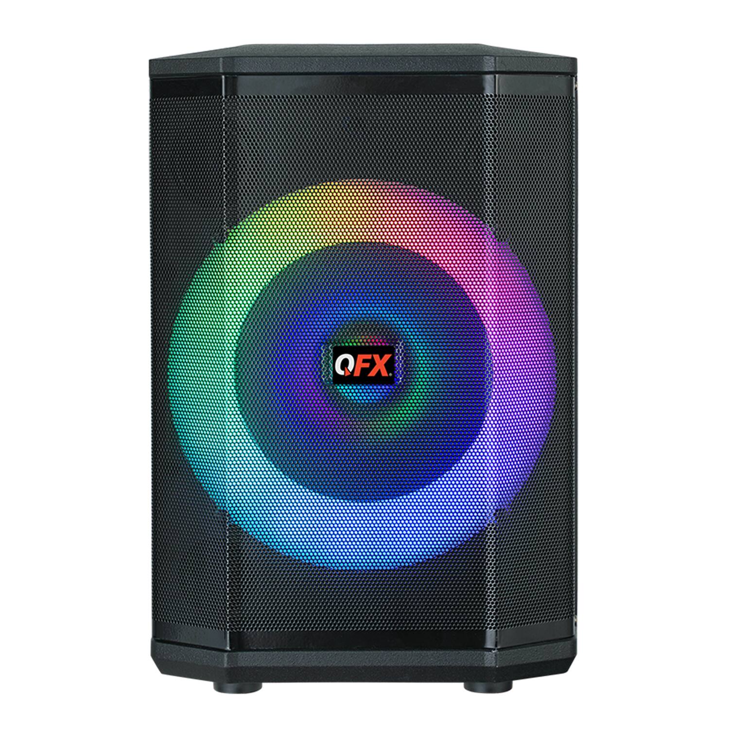 Front. QFX - 25W Bluetooth Rechargeable Party Speaker, 8" Woofer, Lights, TWS, USB/microSD/Aux, 3 Mics, Remote PBX-811 - Black.