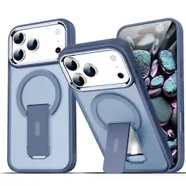 Dteck - Shockproof Matte Phone Case for Apple iPhone 17 Pro Max, Magnetic Protective Cover with Stand, Side Anti Slip Texture - Darkblue