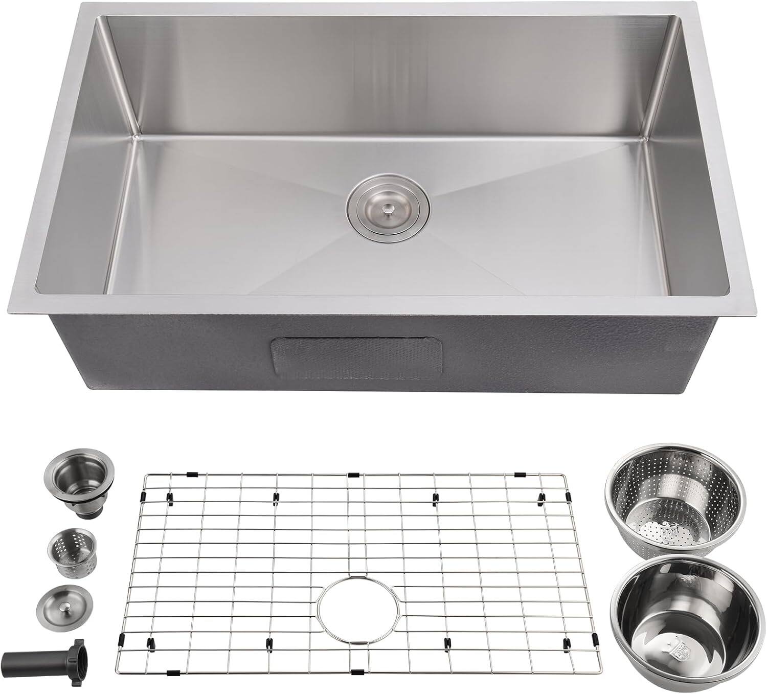 Front. Acekool - 32" Undermount Single Bowl Stainless Steel Kitchen Sink, 16 Gauge with Accessories & Noise Reduction - Silver.