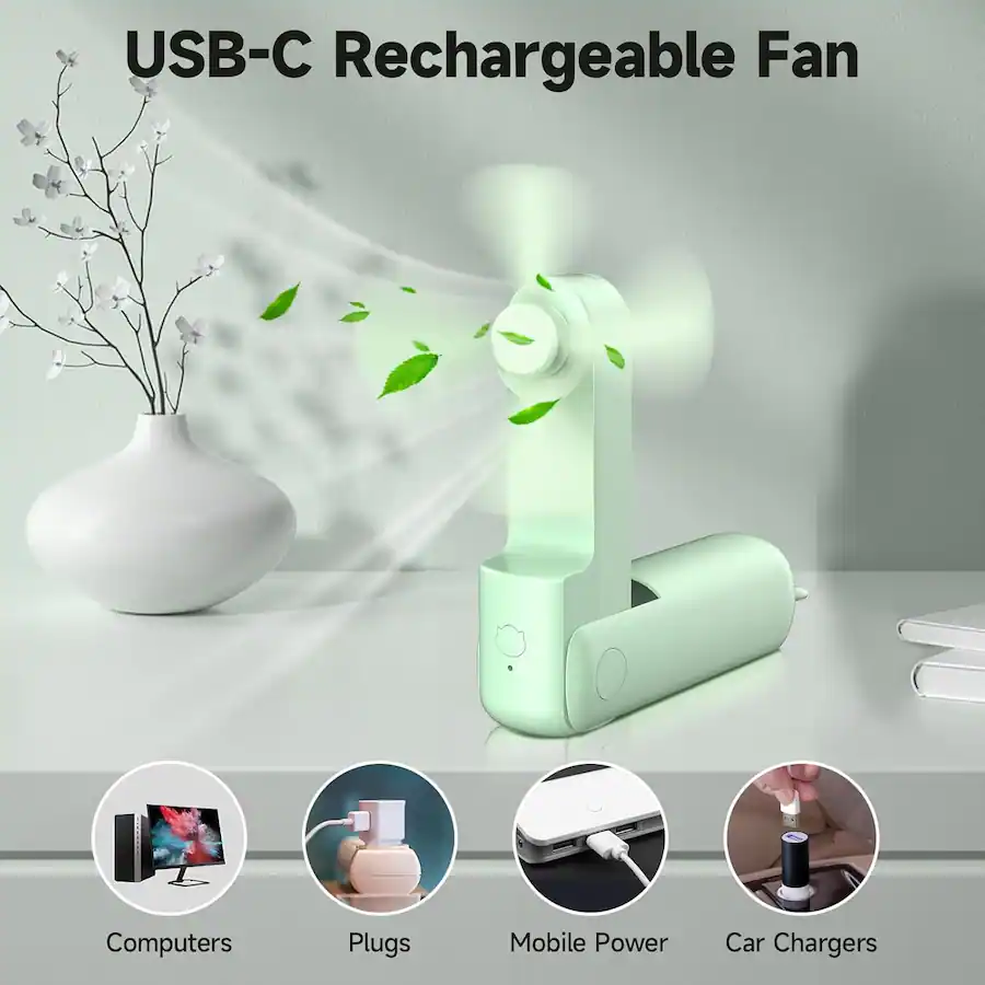 Mini Car Using Fan Link Handheld Mini Foldable 3 In 1 Fan Built In Portable Charger Navy ...