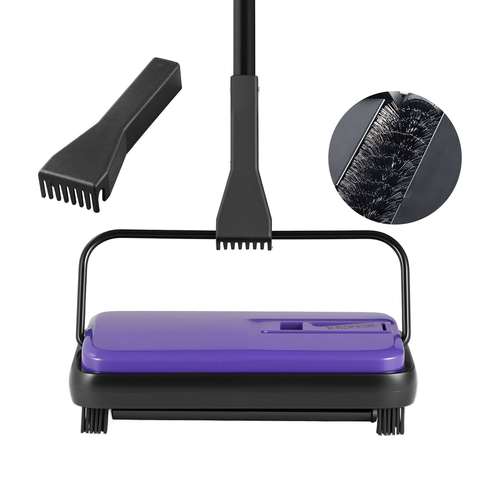 Alt View 5. VEVOR - Carpet Sweeper Manual, Floor Sweeper with 300 ml Dustbin Capacity Easy to Empty, 6.7 inch Cleaning Width - Purple.
