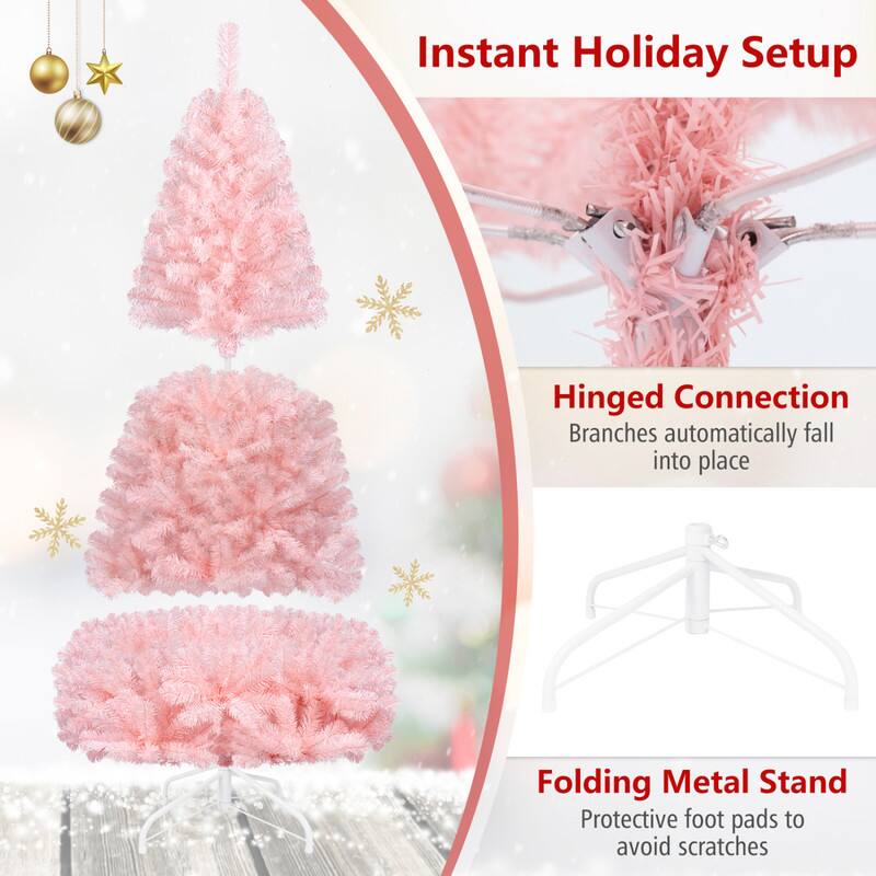 Instant Holiday Setup

Hinged Connection
Branches automatically fall into place

Folding Metal Stand
Protective foot pads to avoid scratches