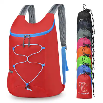 Front. Unique Bargains - 20L Hiking-Daypack Lightweight Foldable Travel Packable Backpack for Camping Cycling Outdoor - Red.