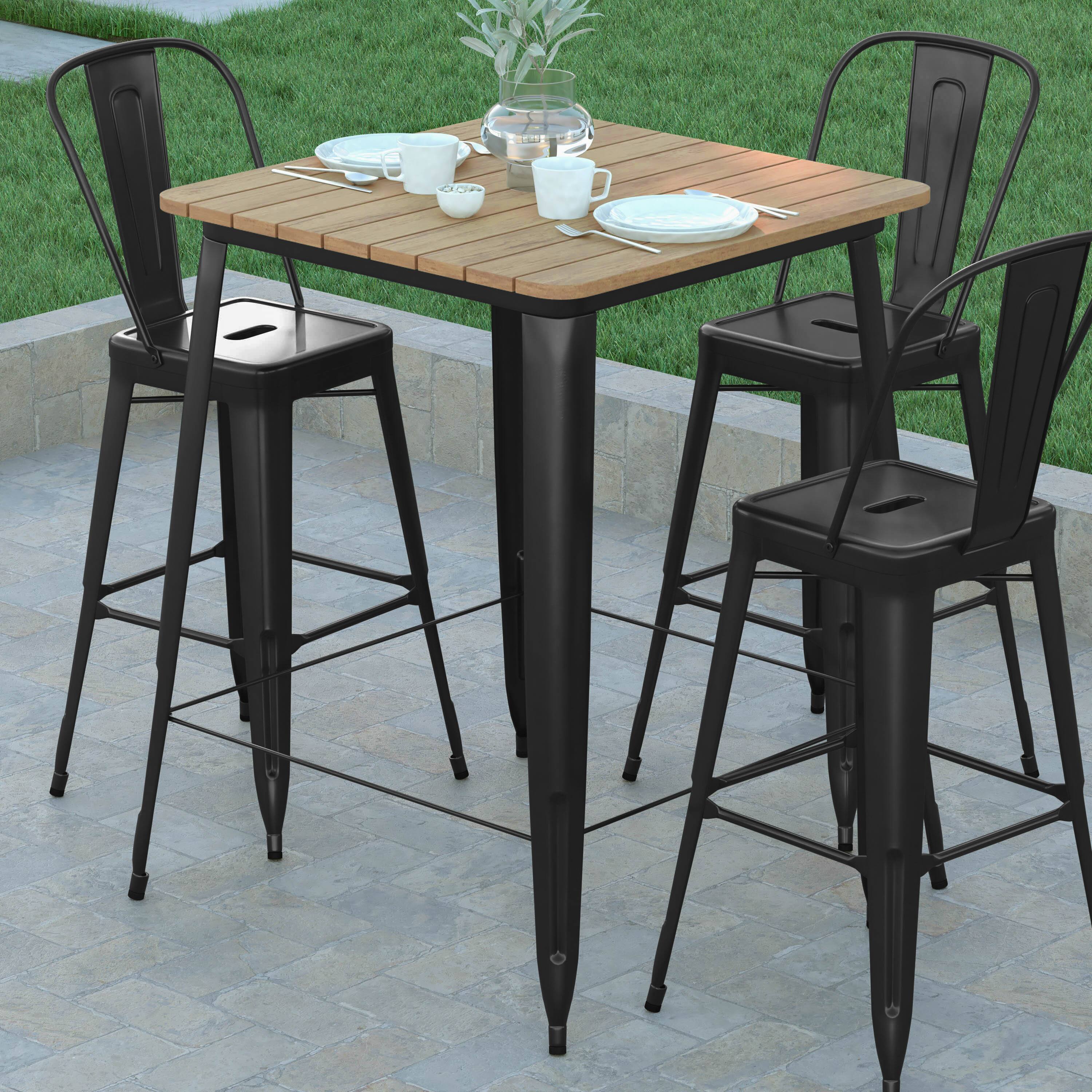 Alt View 3. Emma + Oliver - Drew Indoor/Outdoor Bar Top Table, 31.5" Square All Weather Poly Resin Top with Steel base - Brown Top/Black Frame.
