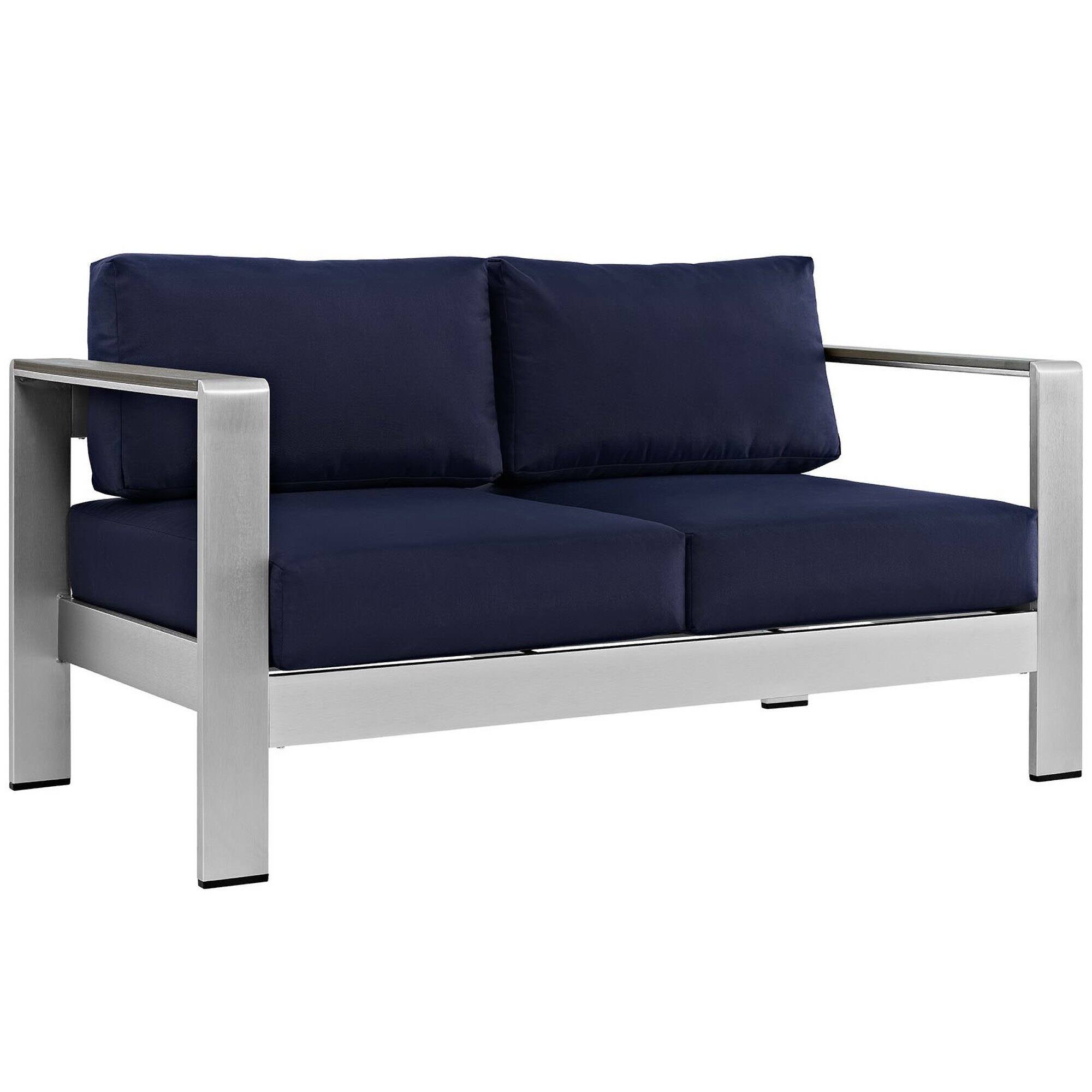 Angle. Modway - Shore Outdoor Patio Aluminum Loveseat by Modway - Silver Navy.