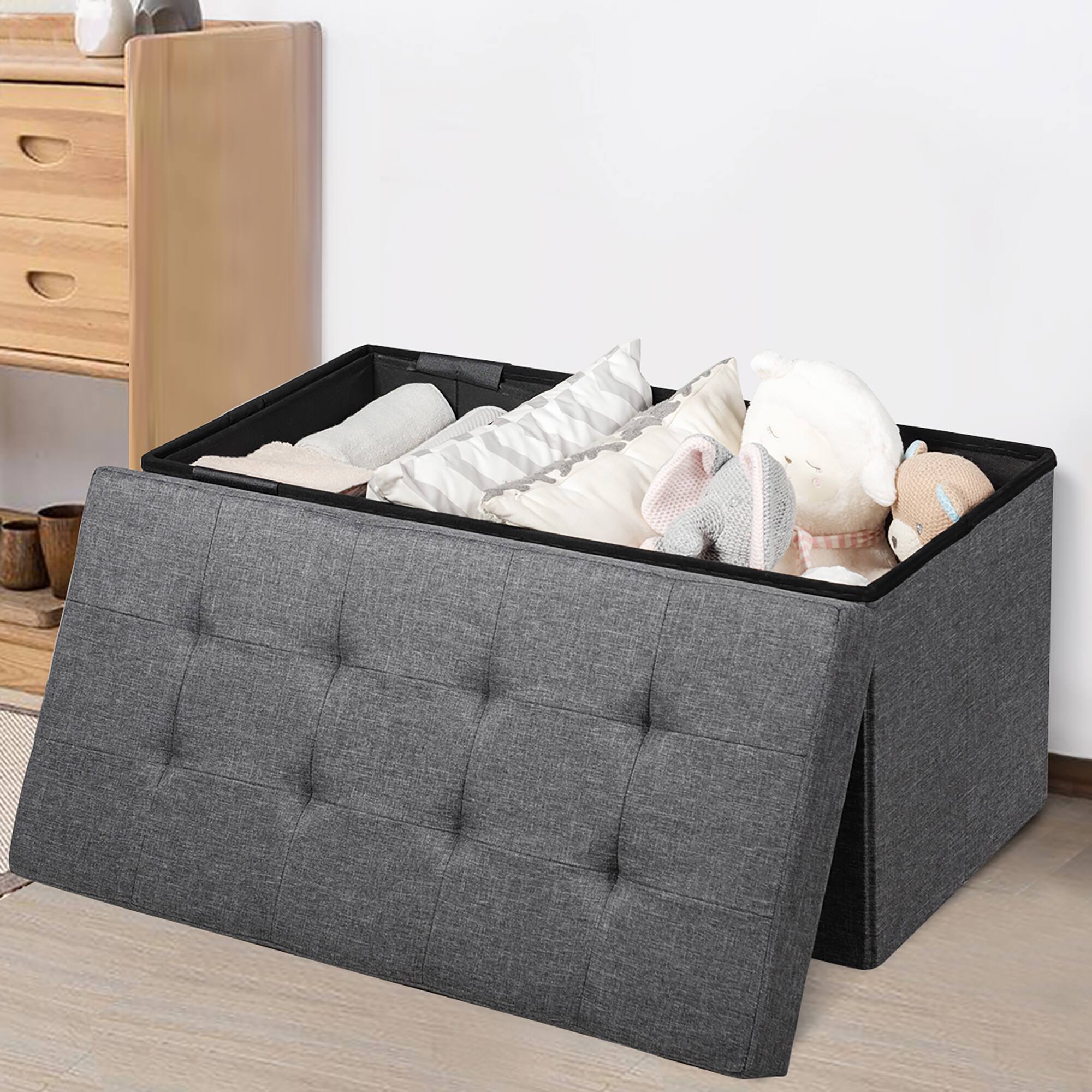 Alt View 1. Costway - Costway 31.5"Fabric Foldable Storage Ottoman Toy Chest W/Removable Storage Bin - Dark Grey.