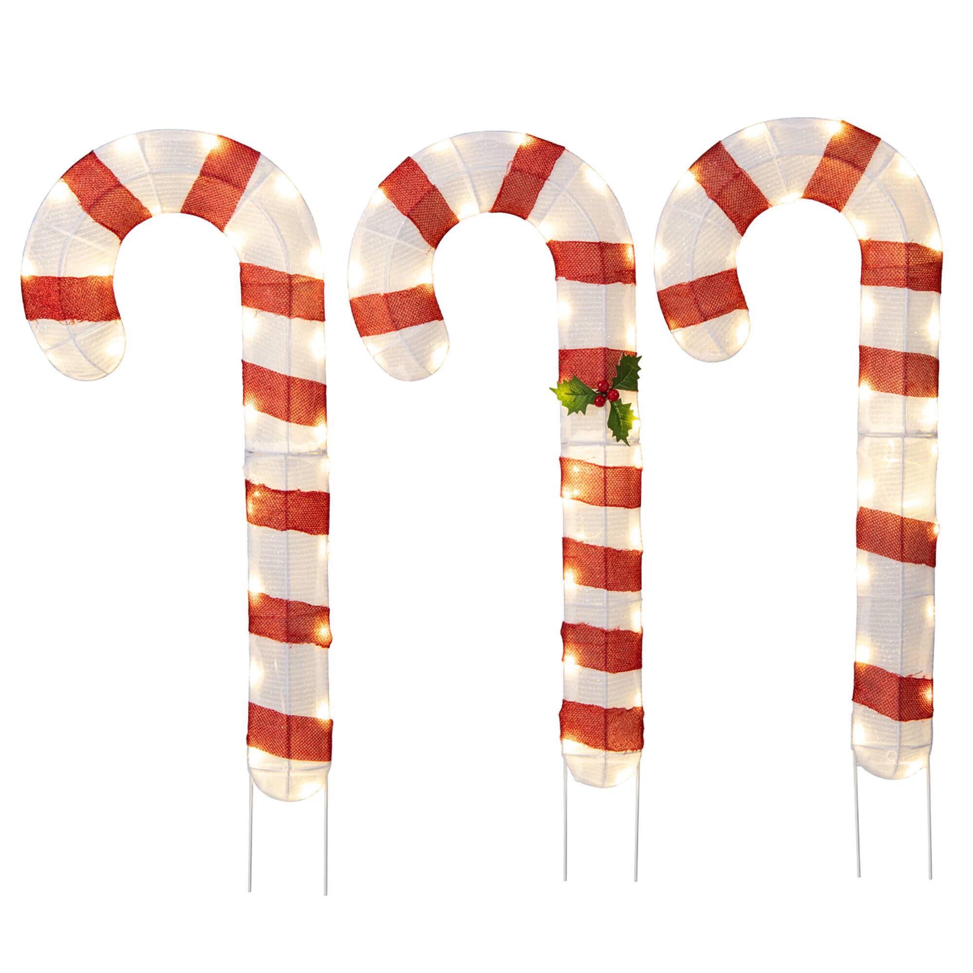 Alt View 9. Gymax - Gymax Lighted Candy Canes Set of 3 Christmas Tinsel Candy Cane Decoration - Red, White.