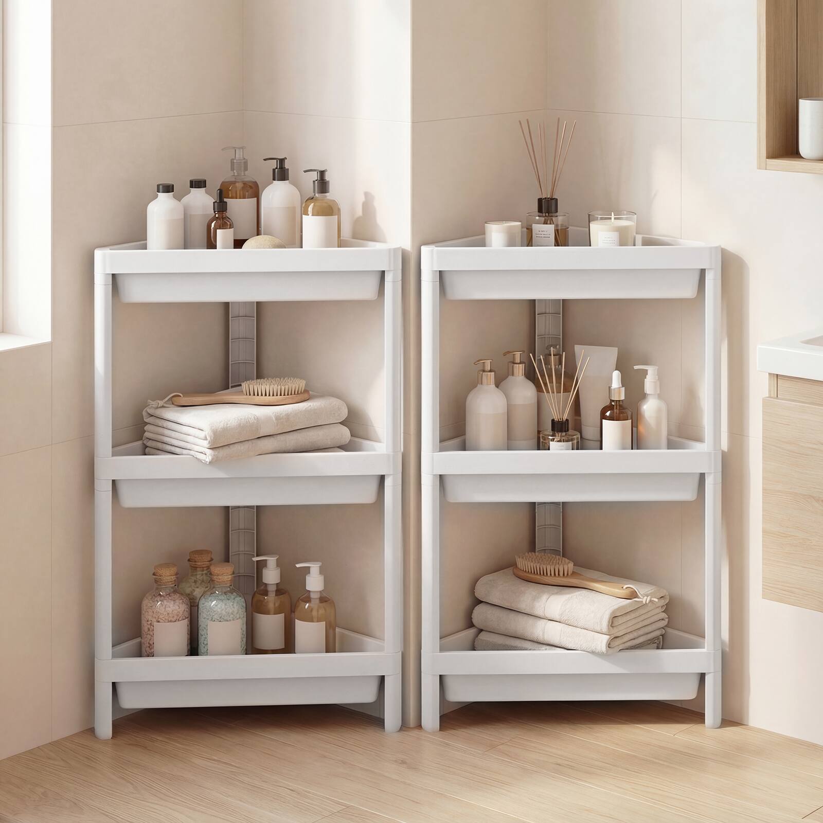 Alt View 3. Gymax - Gymax 2-Pack 3-Tier Shelf w/Detachable Design & Drainage Holes Freestanding Storage White - White.