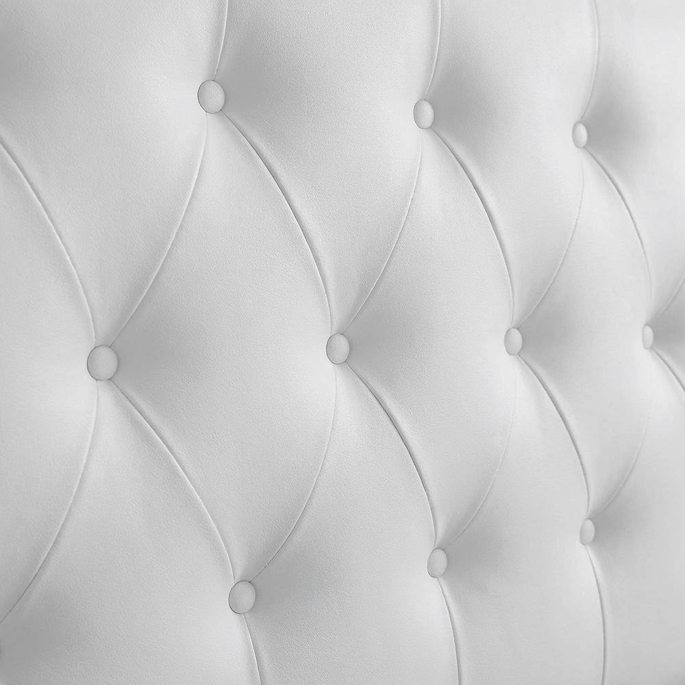 Back. FurniFact - Upholstered Vinyl Queen Headboard with Stylish Design and Durable Finish - White.