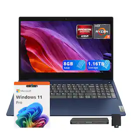 Lenovo - IdeaPad 5 15.6" FHD Laptop,AMD Ryzen 7 5825U,8GB RAM,1TB SSD+160GB Dock Set,Radeon Graphics,Win 11 Pro - Abyss Blue