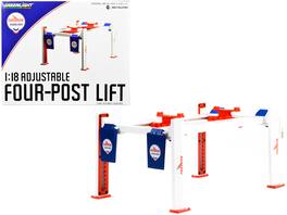 Adjustable Four Post Lift "Chevron Gasolines" for 1/18 Scale Diecast Model Cars by Greenlight - Multicolor