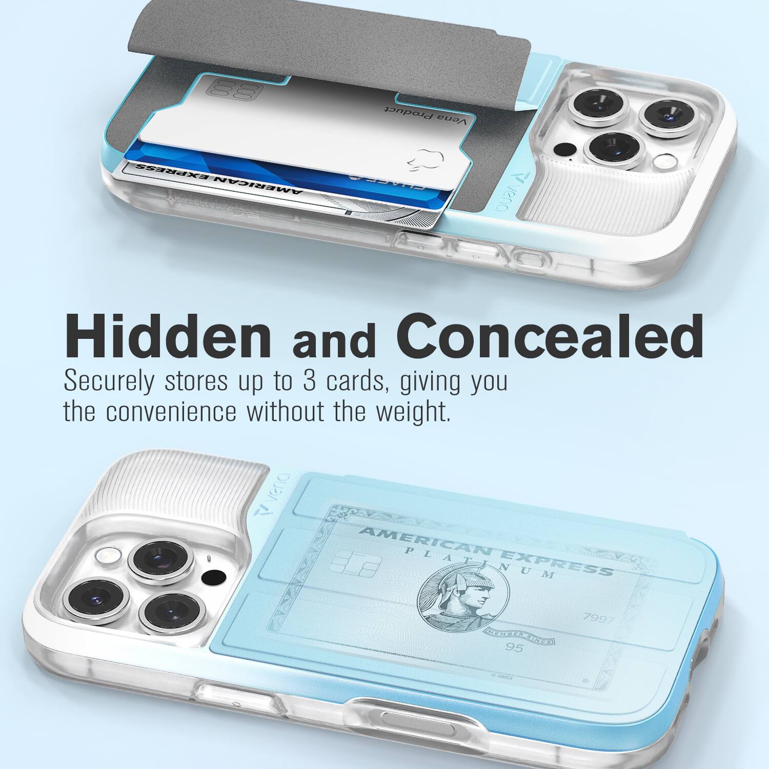 88 Product Vona X AMERICAN - veno Hidden and Concealed Securely stores up to 3 cards, giving you the convenience without the weight. AMERICAN EXPRESS PLATINUM 7997 95