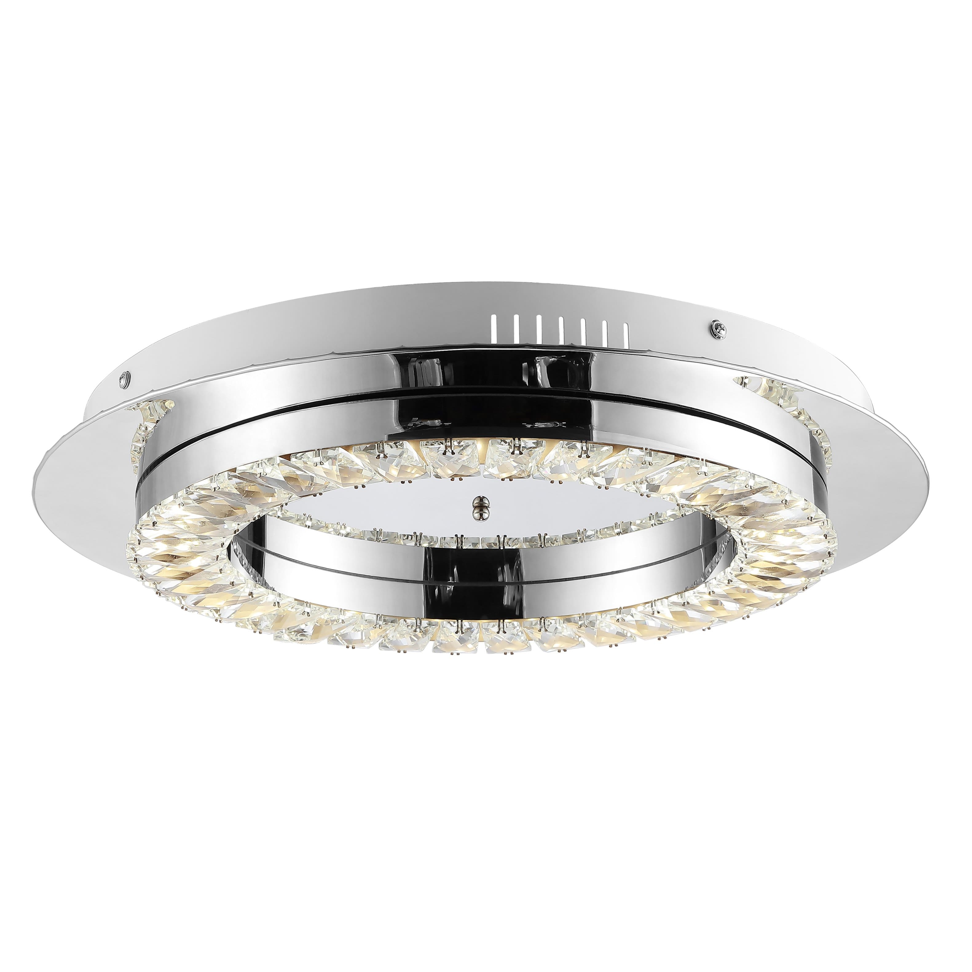 Jonathan Y - Cristal 18" Integrated Iron/Crystal Glam LED Flush Mount, /Clear - Chrome