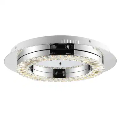 Front. Jonathan Y - Cristal 18" Integrated Iron/Crystal Glam LED Flush Mount, Chrome/Clear - Chrome.
